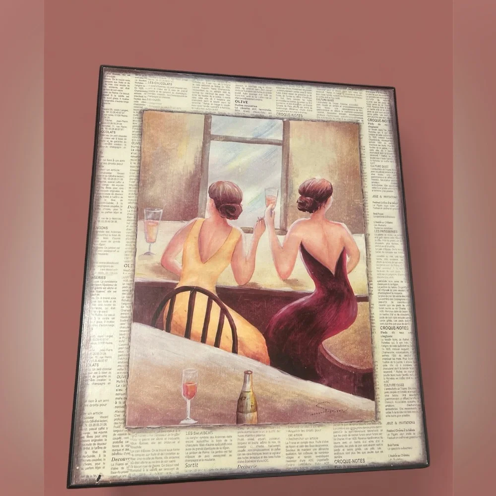 🥂Wall-Art Wooden “Cafe du Coin” by artist Trish Biddle 20”x16” - Picture 2 of 7